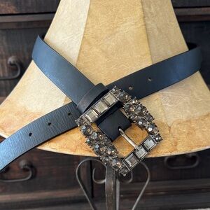 Chinese Laundry Elegant Leather Black Belt with Crystal Buckle